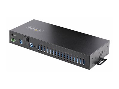 StarTech.com 16-Port Industrial USB 5Gbps Hub with Power Adapter, Metal Enclosure, Mountable, ESD Protection, Terminal Block Power, USB Charging, Dual-Host Switch - TAA - Rozbocovac - 16 x USB 3.2 Gen