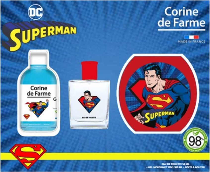 Forte Sweeden Dárková sada CORINE DE FARME Disney Superman (toaletní voda 50 ml + pěnivý gel 3v1 300 ml + krabička s občerstvením)