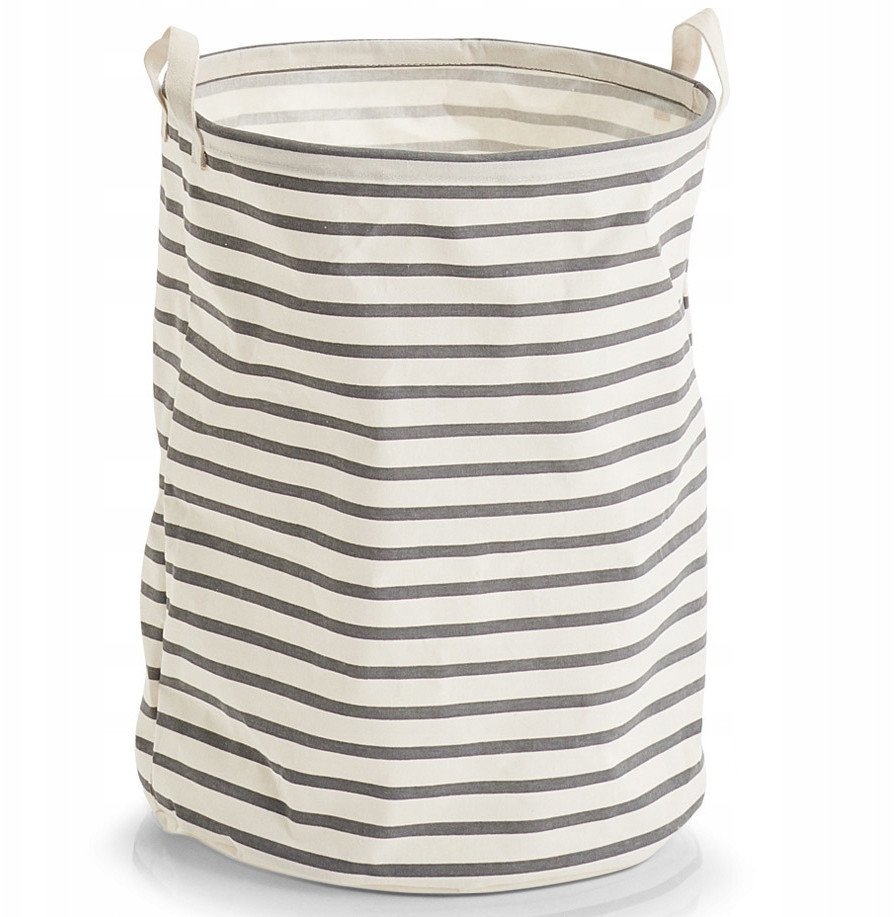 Zeller Praktický koš na prádlo, skládací, dvě rukojeti, 100% bavlna, bílý s šedými vodorovnými pruhy, značka