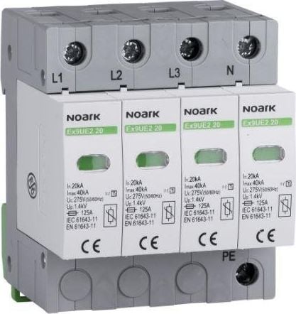 Noark Svodič přepětí typ II, 275 V AC, 20 kA, zásuvná pojistka, 4pólový (Ex9UE2 20 4P 275)