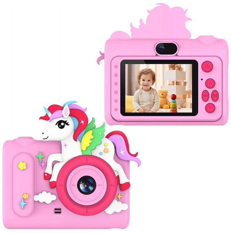 Xrec Digitální fotoaparát 40mp HD fotoaparát s objektivem pro selfie pro děti, MP3 hry / H05 / Růžový jednorožec