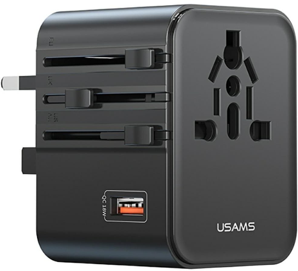 Usams Cestovní nabíjecí adaptér CC309 2xUSB-C 25W 4v1 US/AU/EU/UK černá