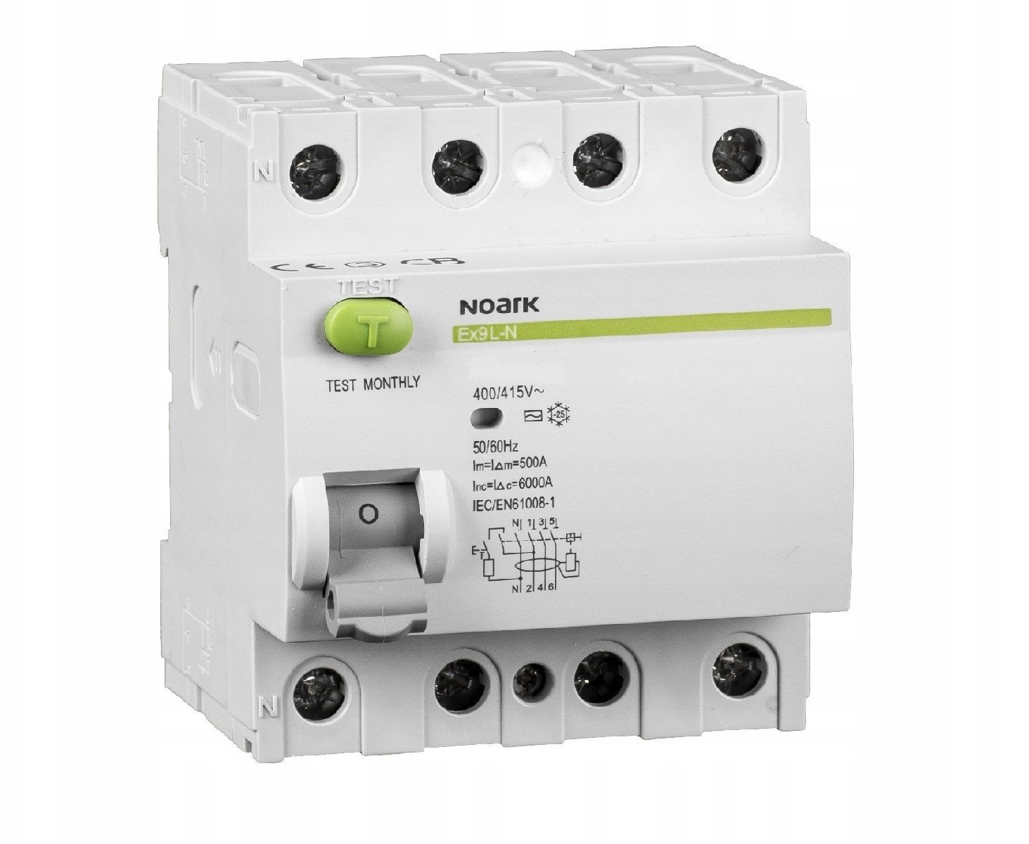 Noark Ex9L-N 108361 4P 25A A 30mA 400V 50Hz Diferenciální jistič IP20 šedý