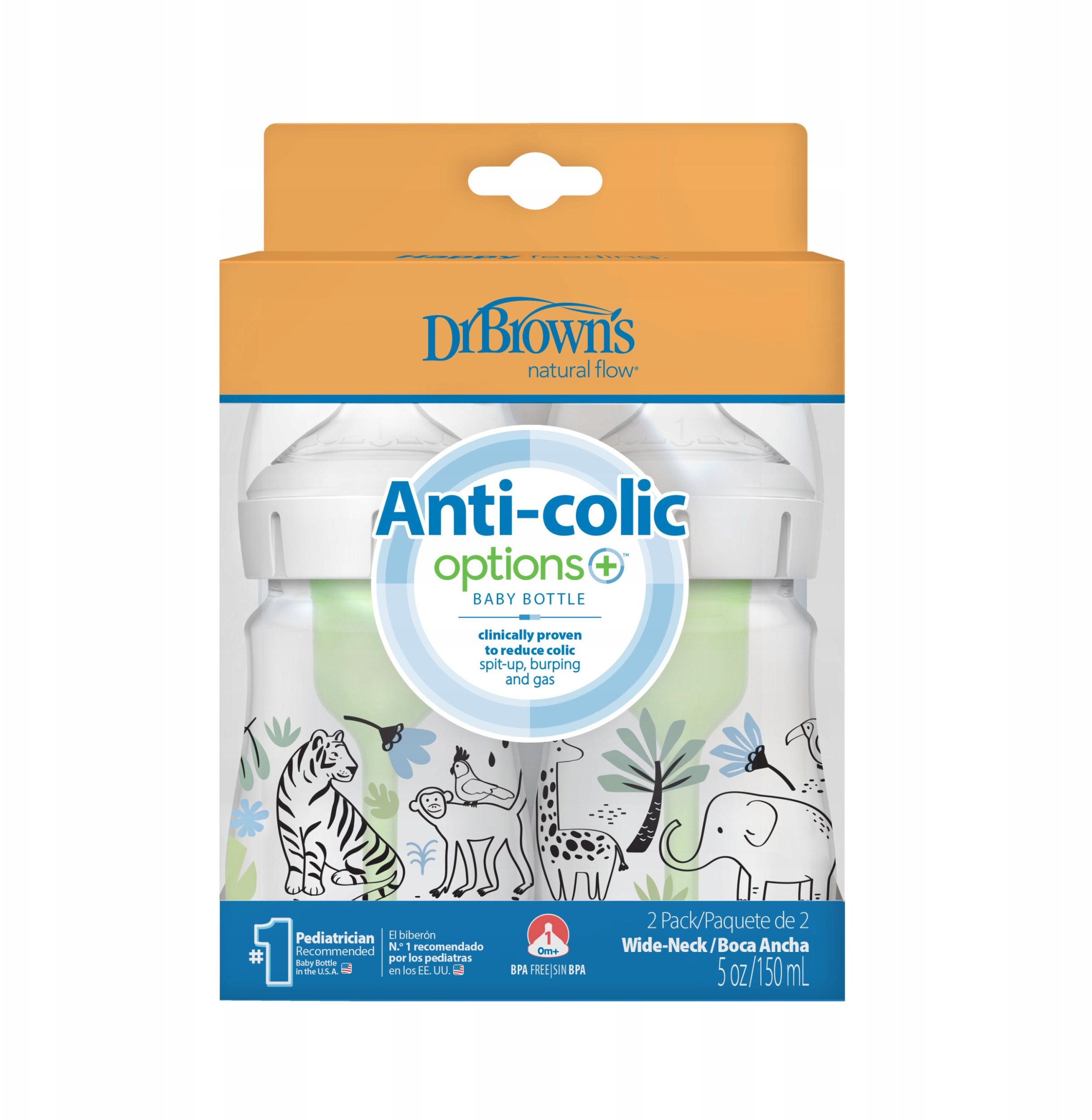 Dr Browns DR. BROWN`S-WB52014-Láhev se širokým hrdlem 150ml Možnosti+ 2 balení Džungle