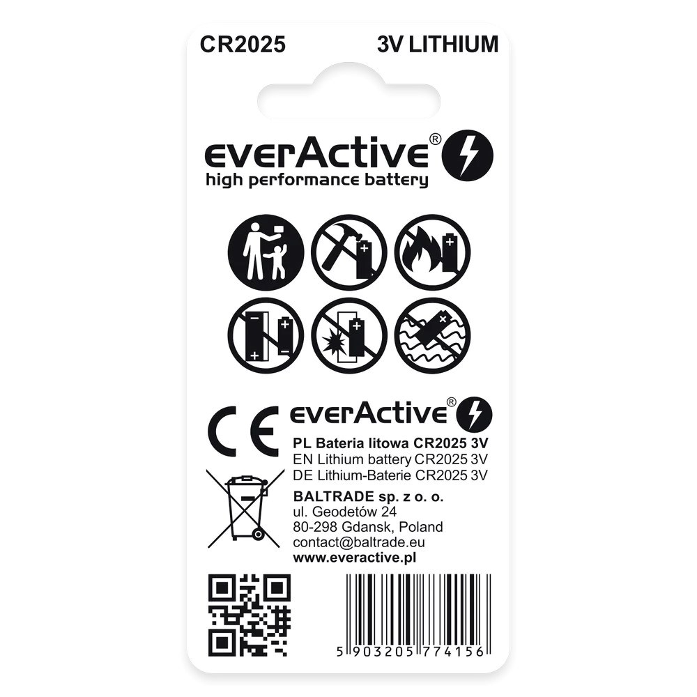 Mini lithiová baterie everActive CR2025 - blistr 2 ks.