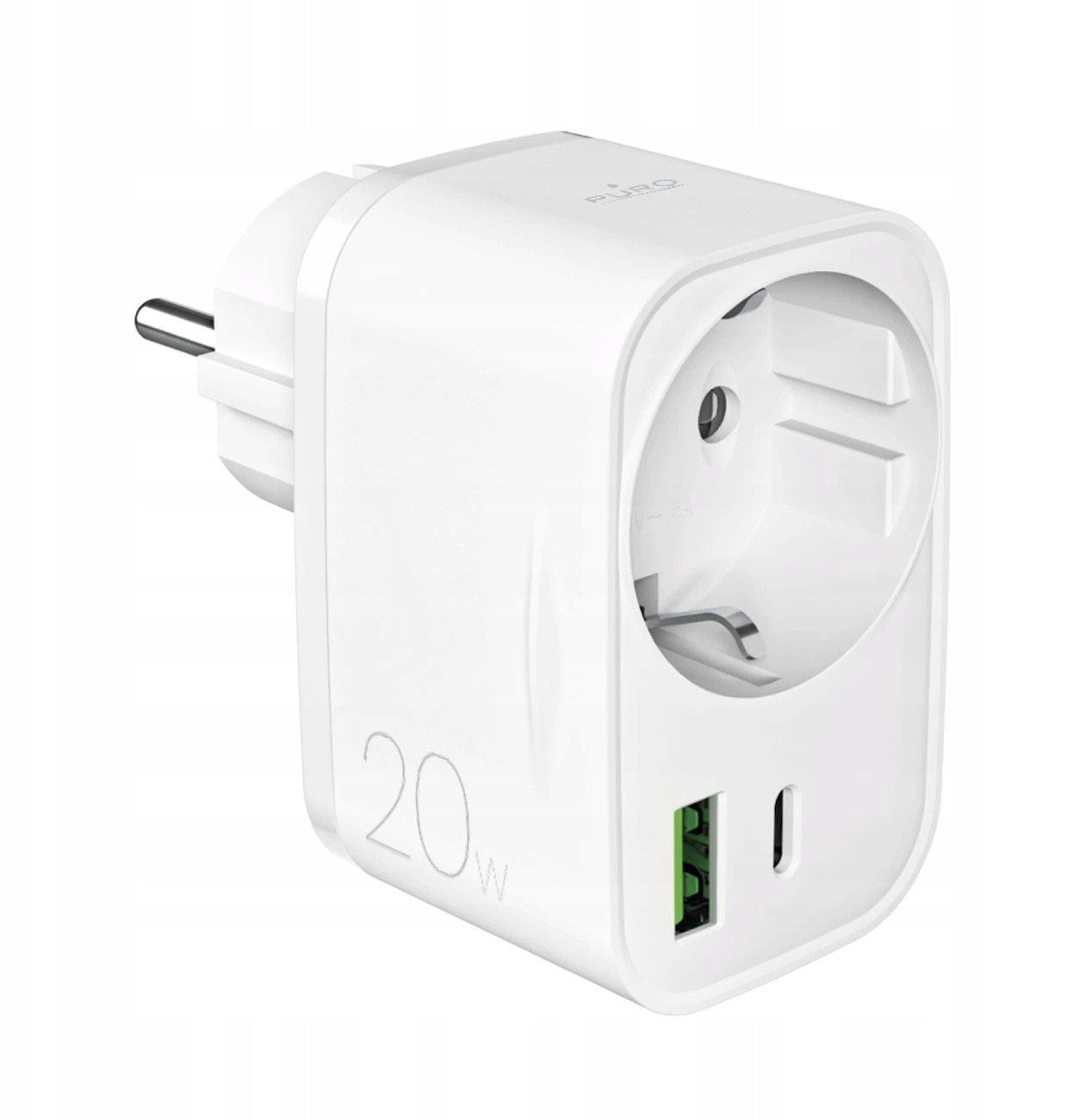 Puro Nabíječka 20W Power Delivery se zástrčkou a zásuvkou Schuko 1x USB-C + 1x USB-A - bílá