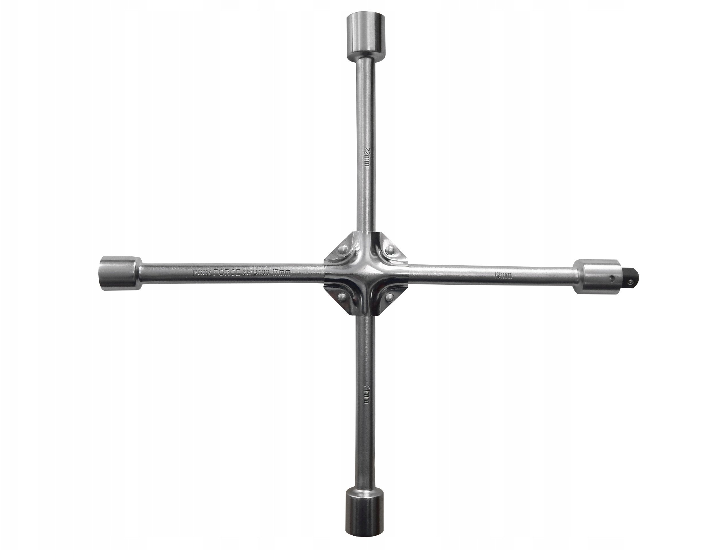 Rockforce Křížový klíč na kola 17-19-21-22 mm s křížovou hlavou a adaptérem 1/2