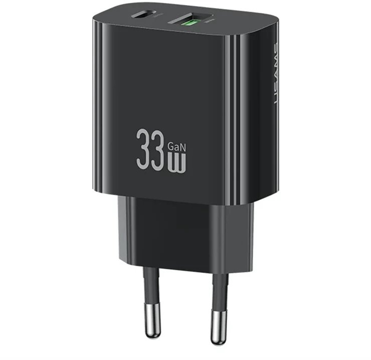 USAMS T65 33W rychlonabíjecí síťová nabíječka 1x USB-C 1x USB-A černá