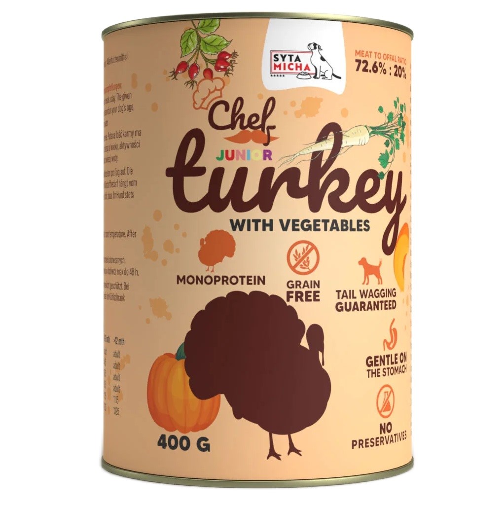 SYTA MICHA Chef Turkey with vegetables Junior - vlhké krmivo pro psy - 400g