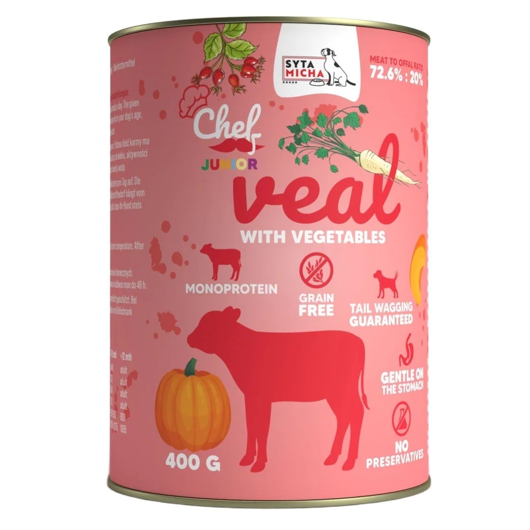 SYTA MICHA Chef Veal with vegetables Junior - vlhké krmivo pro psy - 400g