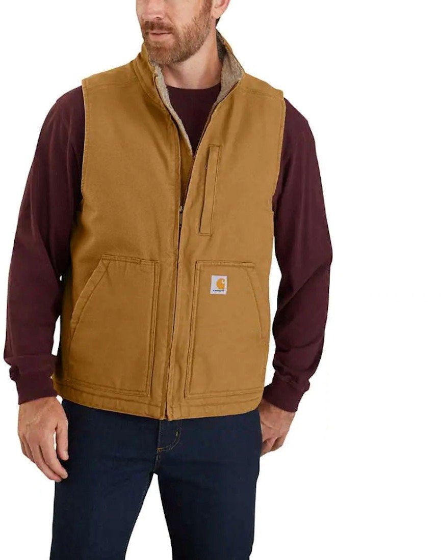 Carhartt Hnědá vesta Washed Duck Sherpa Lined