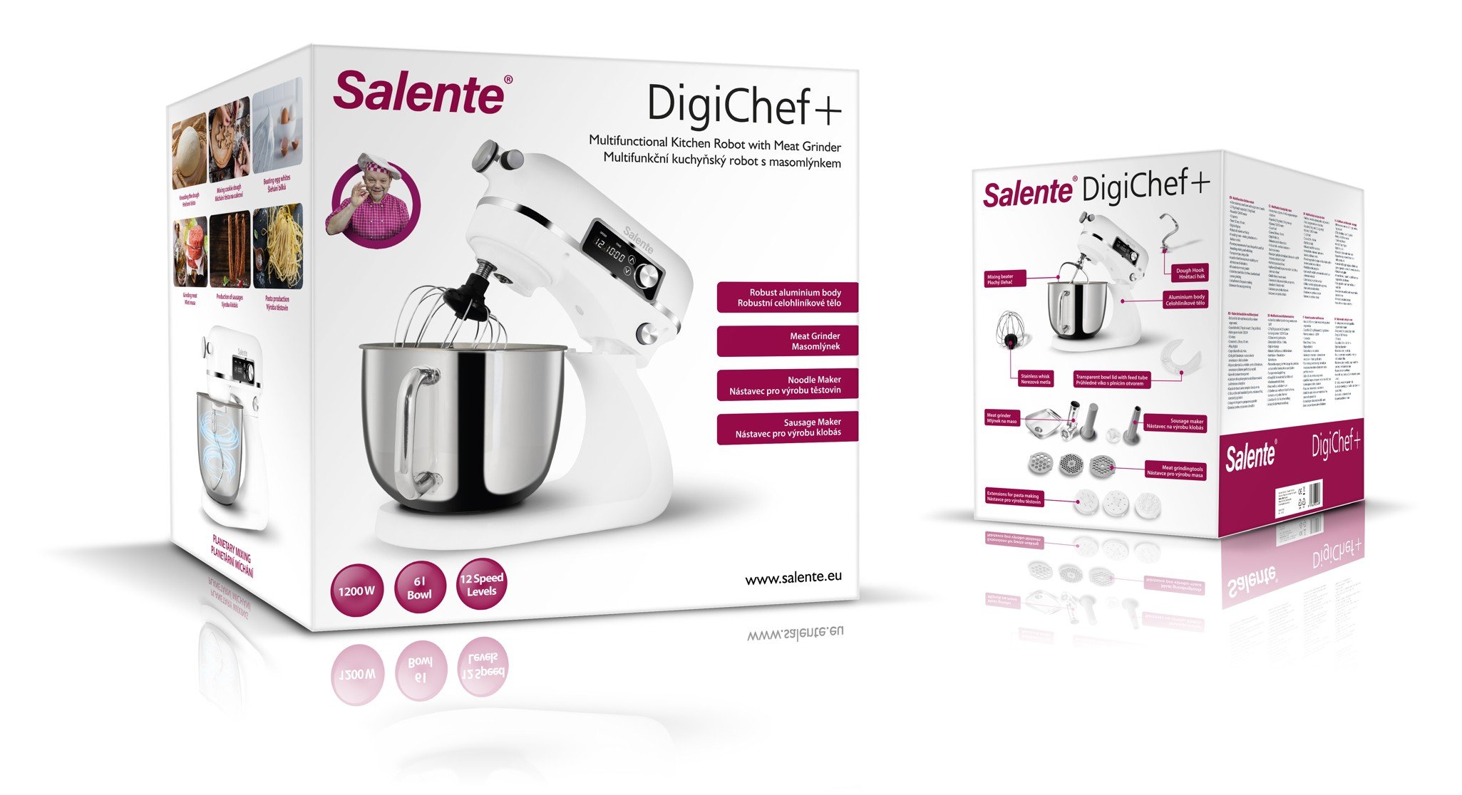 Salente DigiChef+, kuchyňský robot, mísa 6 litrů, celokovový, masomlýnek, digitální displej, bílý