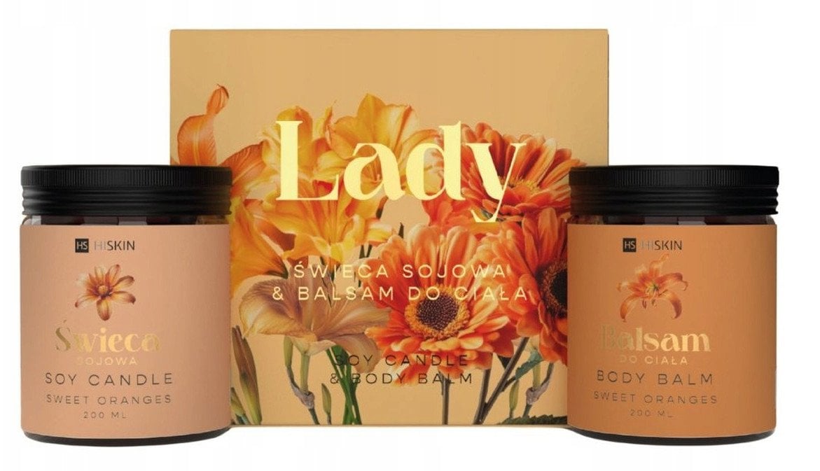 Alkotest HISKIN_SET Lady Orange svíčka 200ml + tělové mléko 200ml