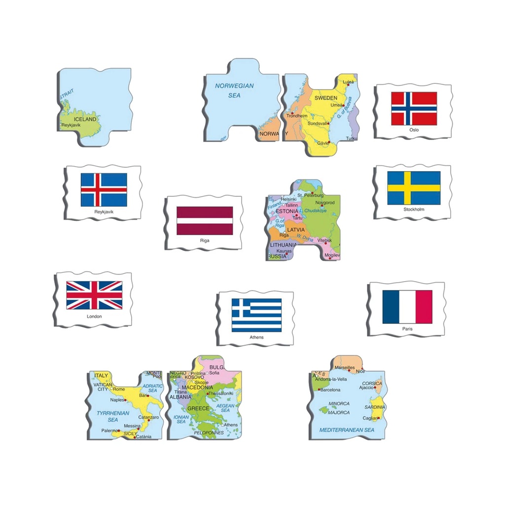 Larsen Vzdělávací puzzle Evropa Mapa a vlajky 70 dílků