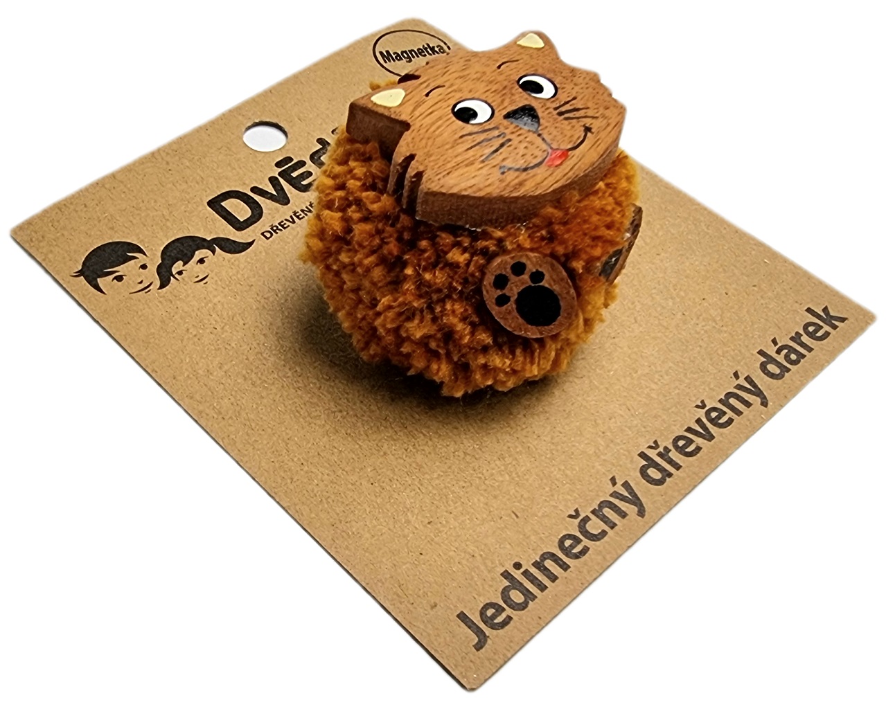 2Kids Toys Dřevěná magnetka velká pompon Kočka