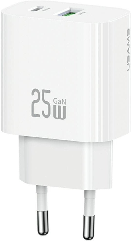 USAMS 25W nabíječka do zásuvky 1x USB-A 1x USB-A rychlé nabíjení Bílá
