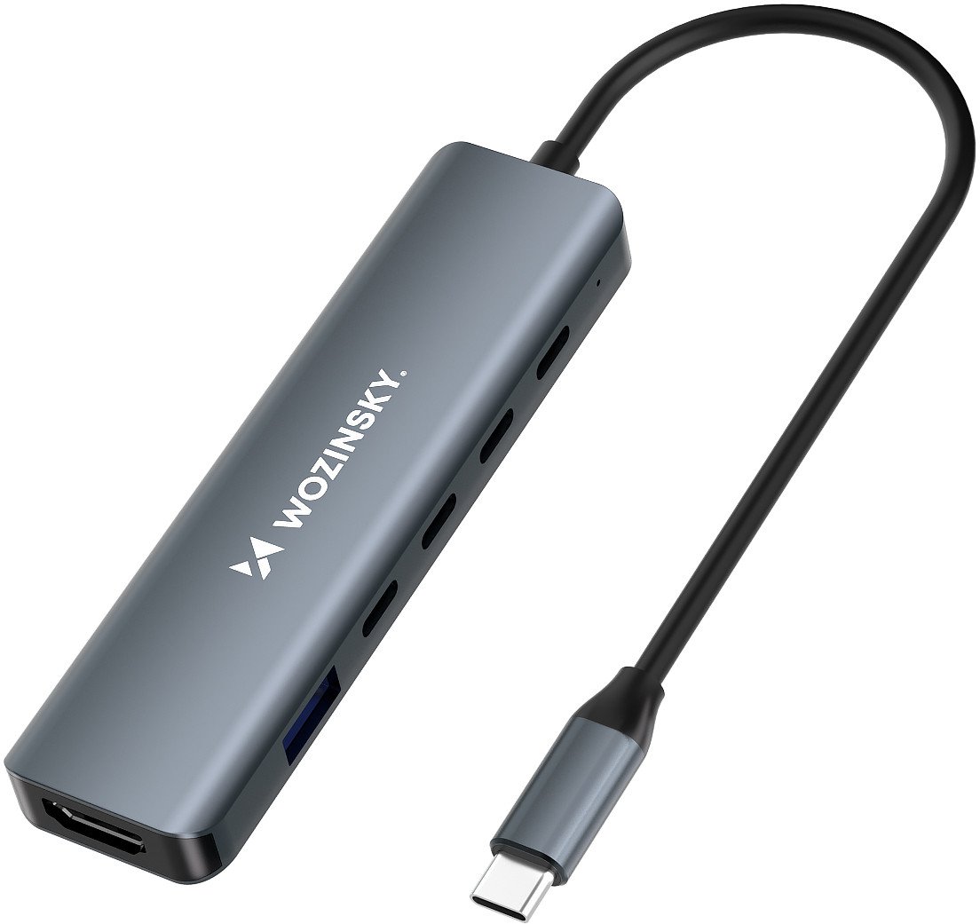 Wozinsky 6v1 Hub Splitter USB-A USB-C DisplayPort HDMI - šedý 6v1 Hub Splitter USB-A USB-C DisplayPort HDMI - šedý