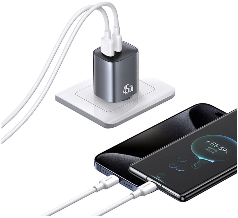 USAMS T66 45W GaN CC290 USB-A + USB-C Rychlonabíječka do zásuvky