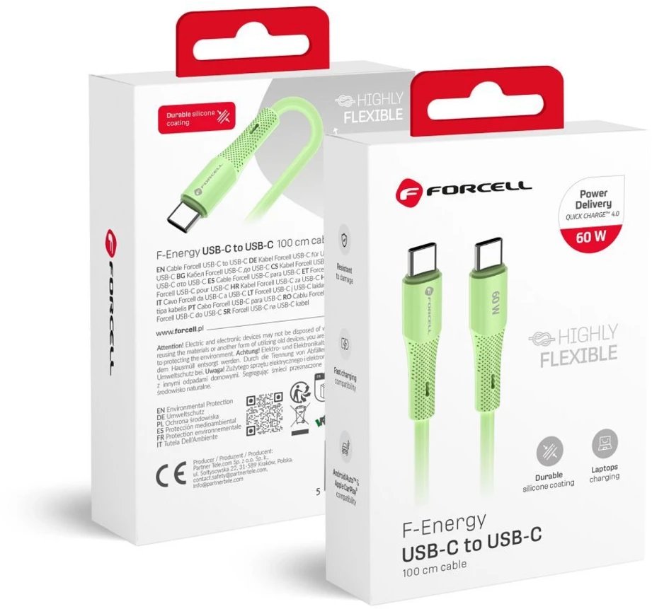 ForCell Kabel USB-C - USB-C 1 m zelený
