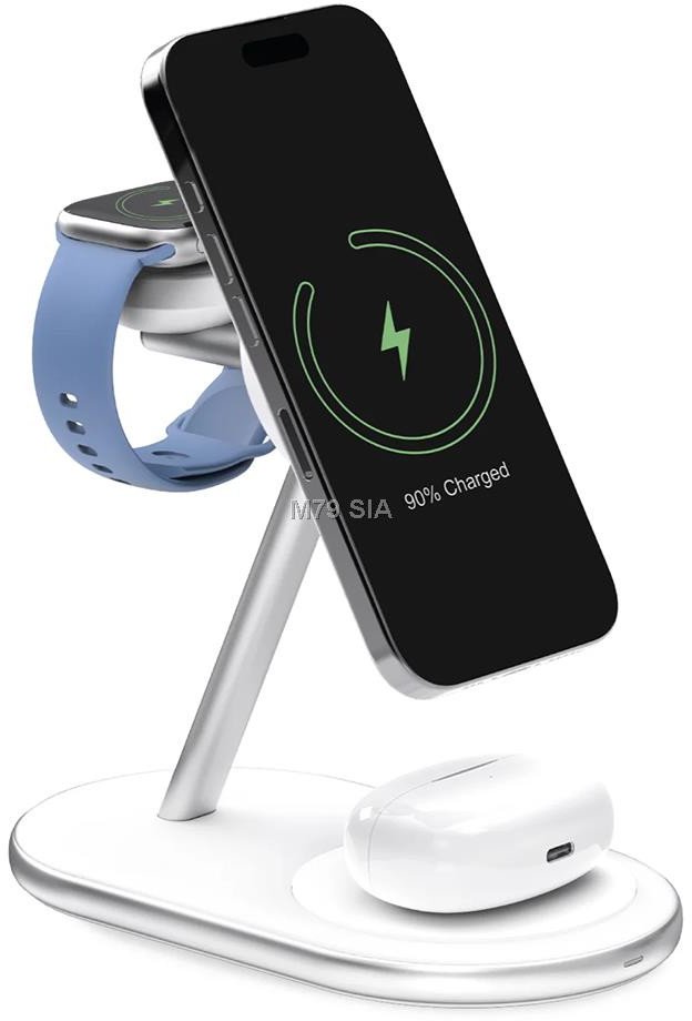 Puro Bezdrátová nabíječka Mag Station Qi2 3 v 1 kompatibilní s MagSafe - bílá