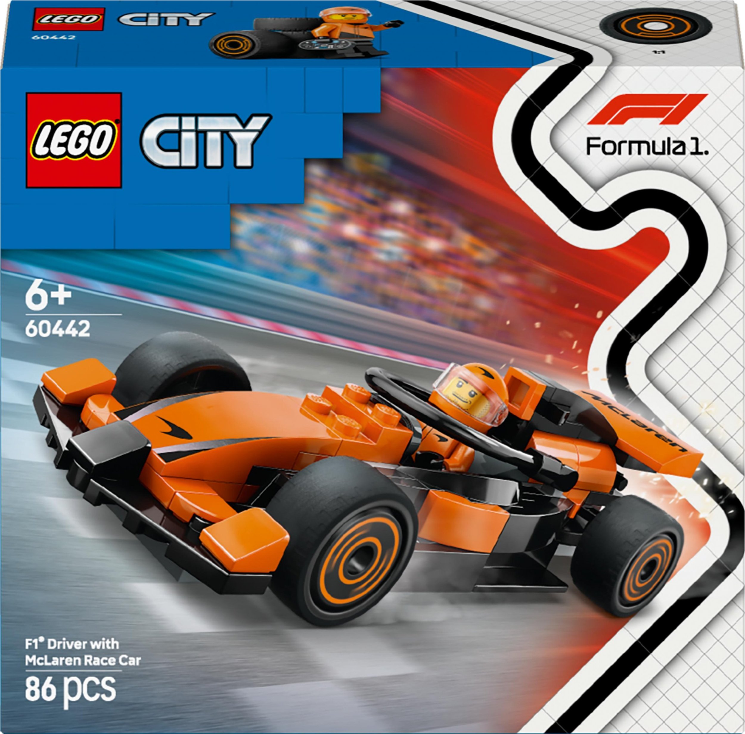 LEGO 60442 City Závodní jezdec F1 se závodním autem McLaren, stavebnice