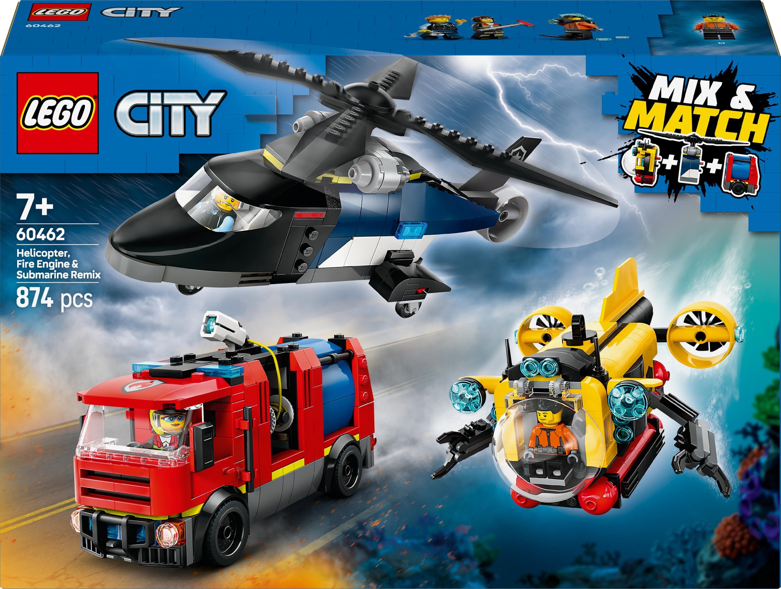 Stavebnice LEGO 60462 City s helikoptérou, hasičským autem a ponorkou, stavebnicí