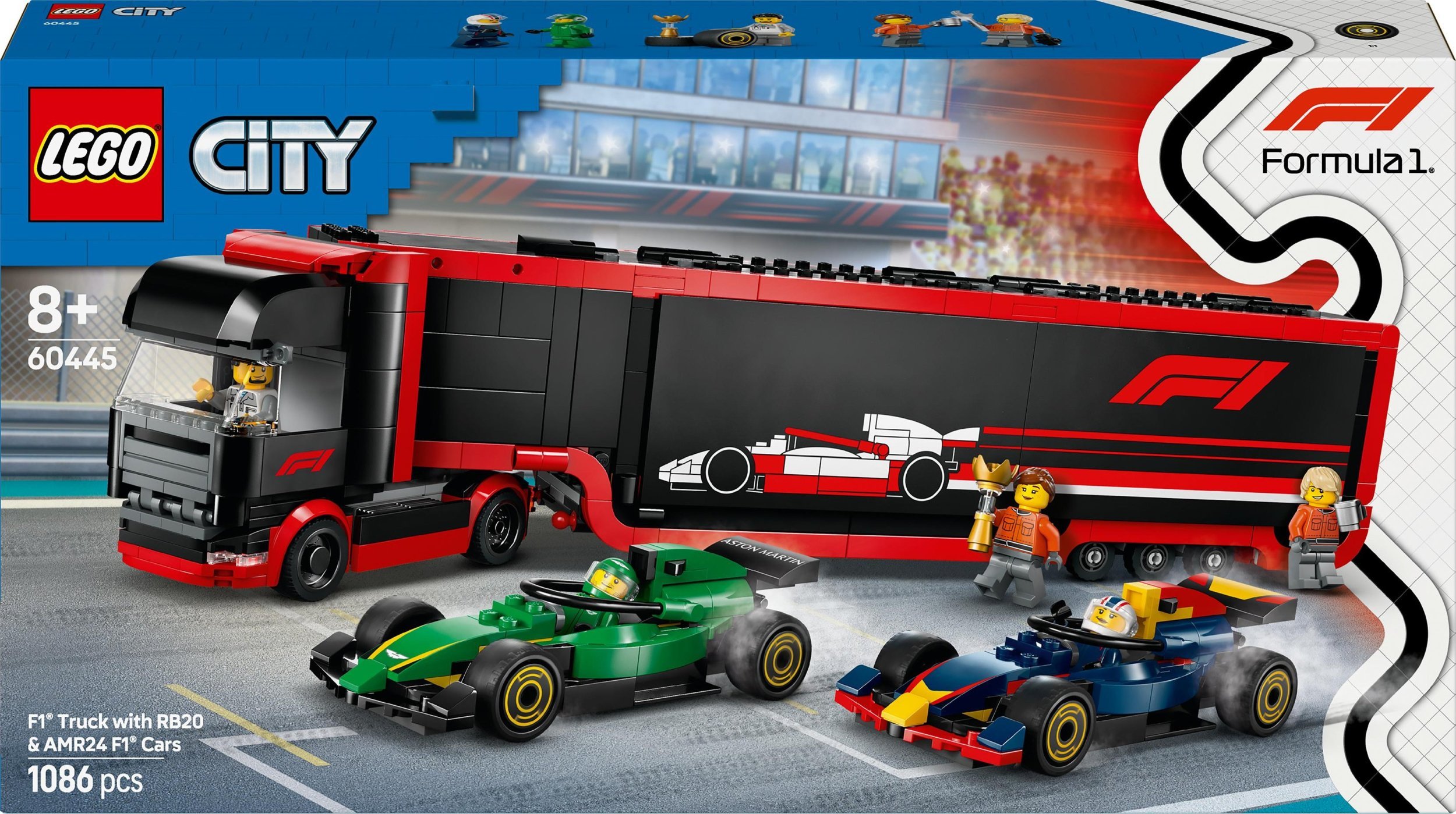 LEGO 60445 City F1 Transporter se závodními auty RB20 a AMR24 F1, Stavebnice