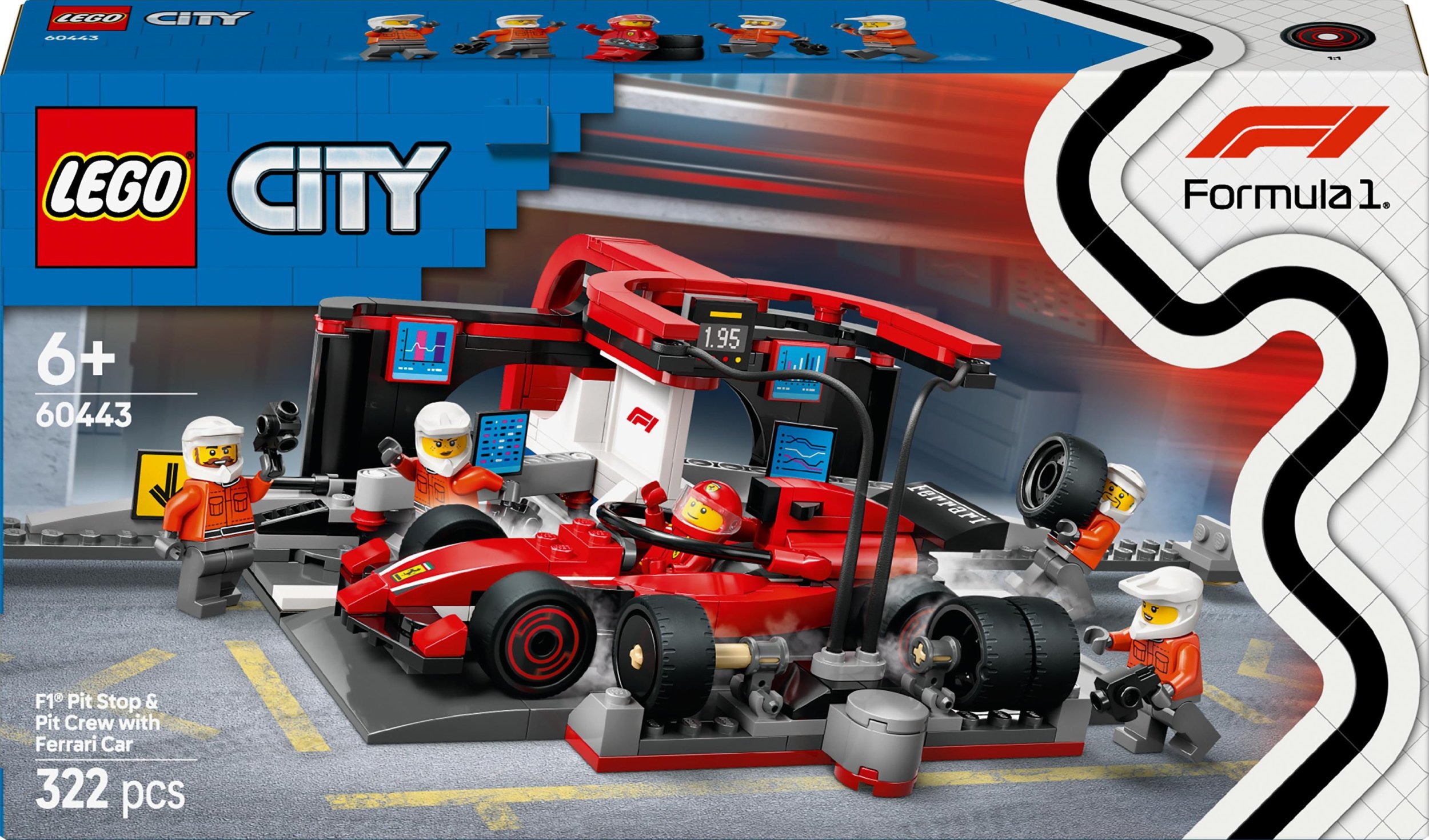 LEGO 60443 City F1 Pit Stop s posádkou v boxech a Ferrari Speedster, stavebnice