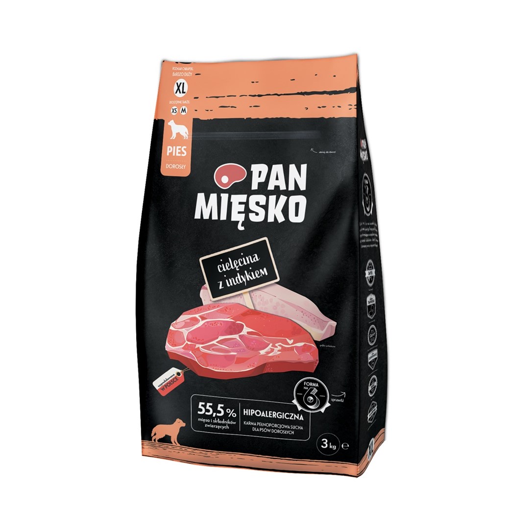 PAN MIĘSKO Veal with turkey XL - suché krmivo pro psy - 3kg