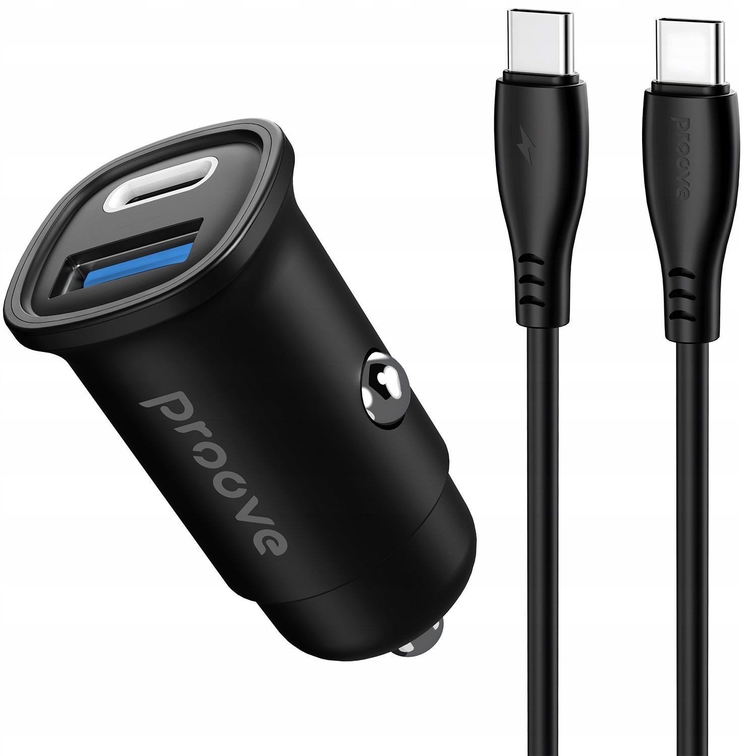 PROOVE Nabíječka do auta pro zapalovač cigaret USB + USB Type-C 30W + kabel 2x USB-C / Ccfc30111202 / Flash