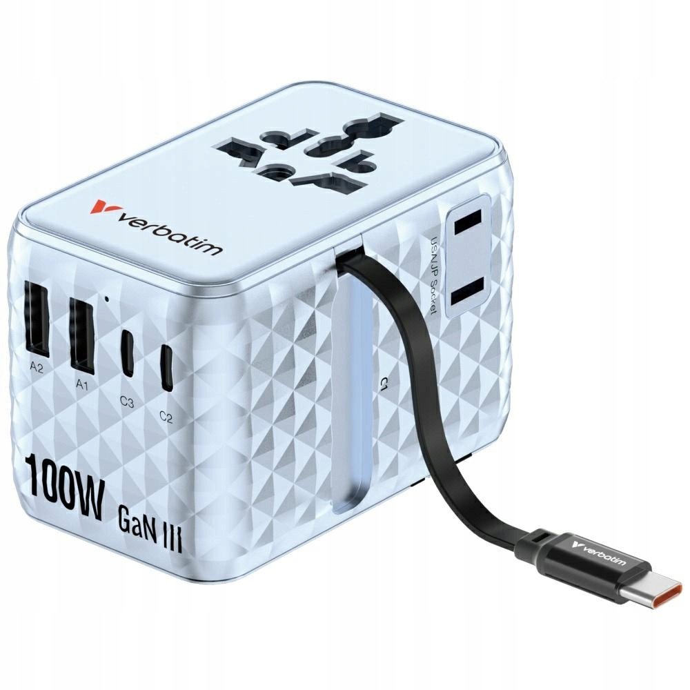 Verbatim Cestovní adaptér EU/UK/US GaN 2xUSB-C/2xUSB-A/1xUSB-C PD 100W modrý 30192