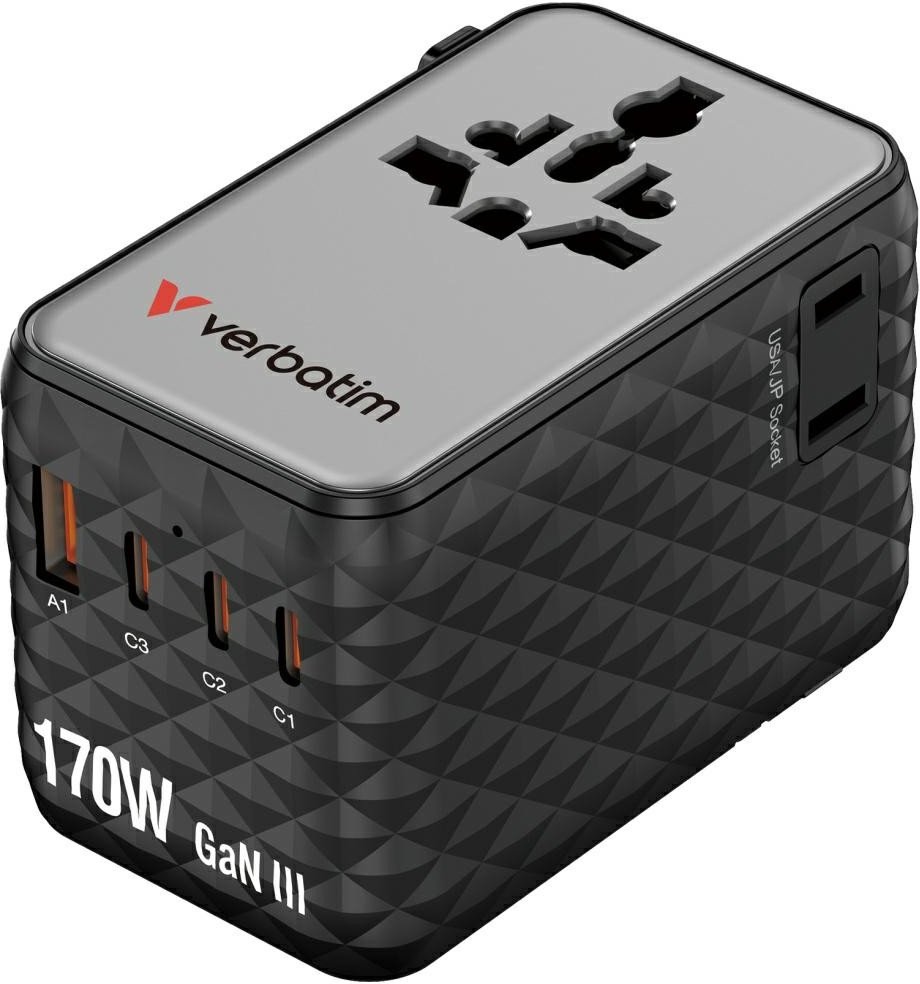 Verbatim Cestovní adaptér GaN EU/UK/USA 2xUSB-A/3xUSB-C PD 170W černý 30190