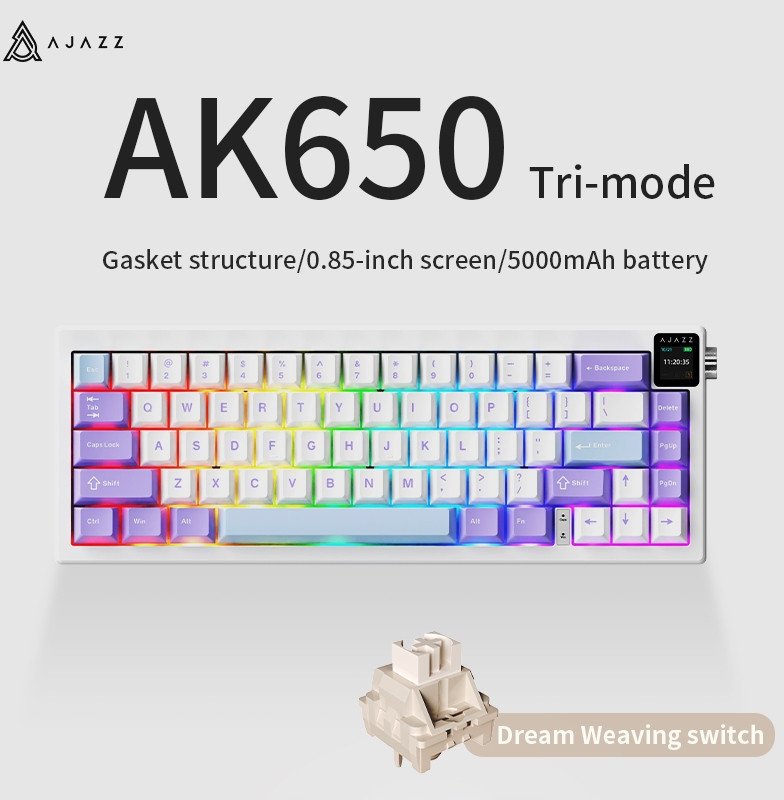 Ajazz Mechanická herní klávesnice AK650 Dream Weaver Switch, fialová-bílá-modrá-3 modely-RGB