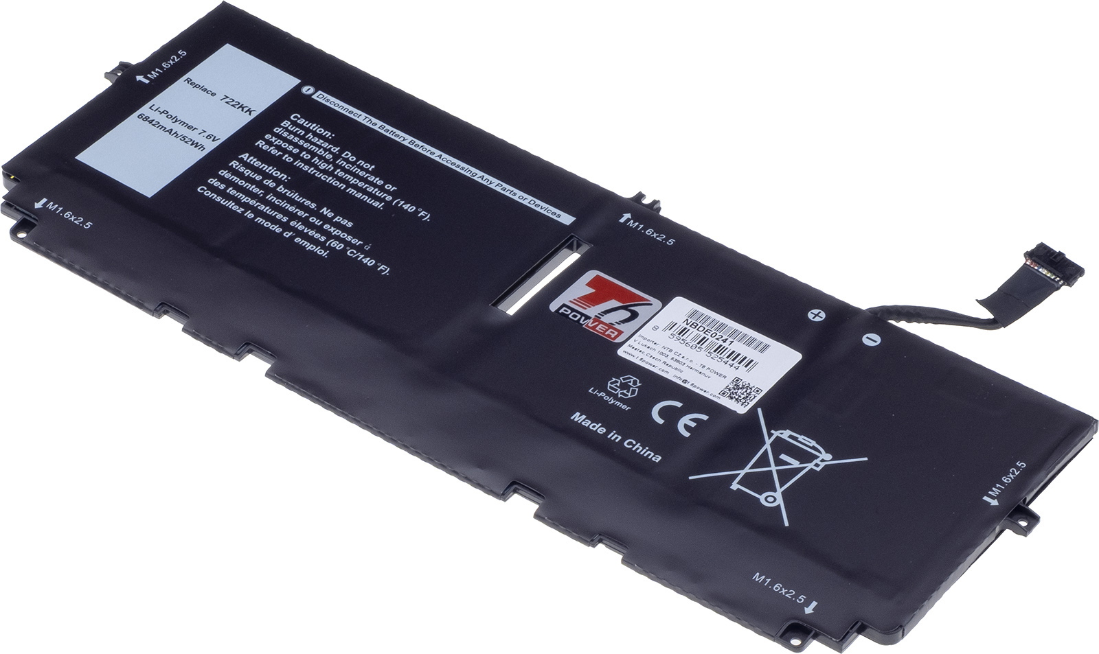 Baterie T6 Power pro Dell XPS 13 9300, XPS 13 9310, 6842mAh, 52Wh, 4cell, Li-pol