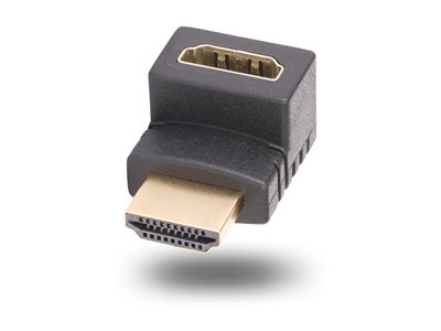 StarTech.com Down Angle HDMI 2.0 Adapter, 90-Degree HDMI Port Saver, M/F - High Speed - HDMI adaptér - HDMI s piny (male) do HDMI se zdírkami (female) zahnutý nahoru - cerná - podpora 4K60Hz, dvousmer
