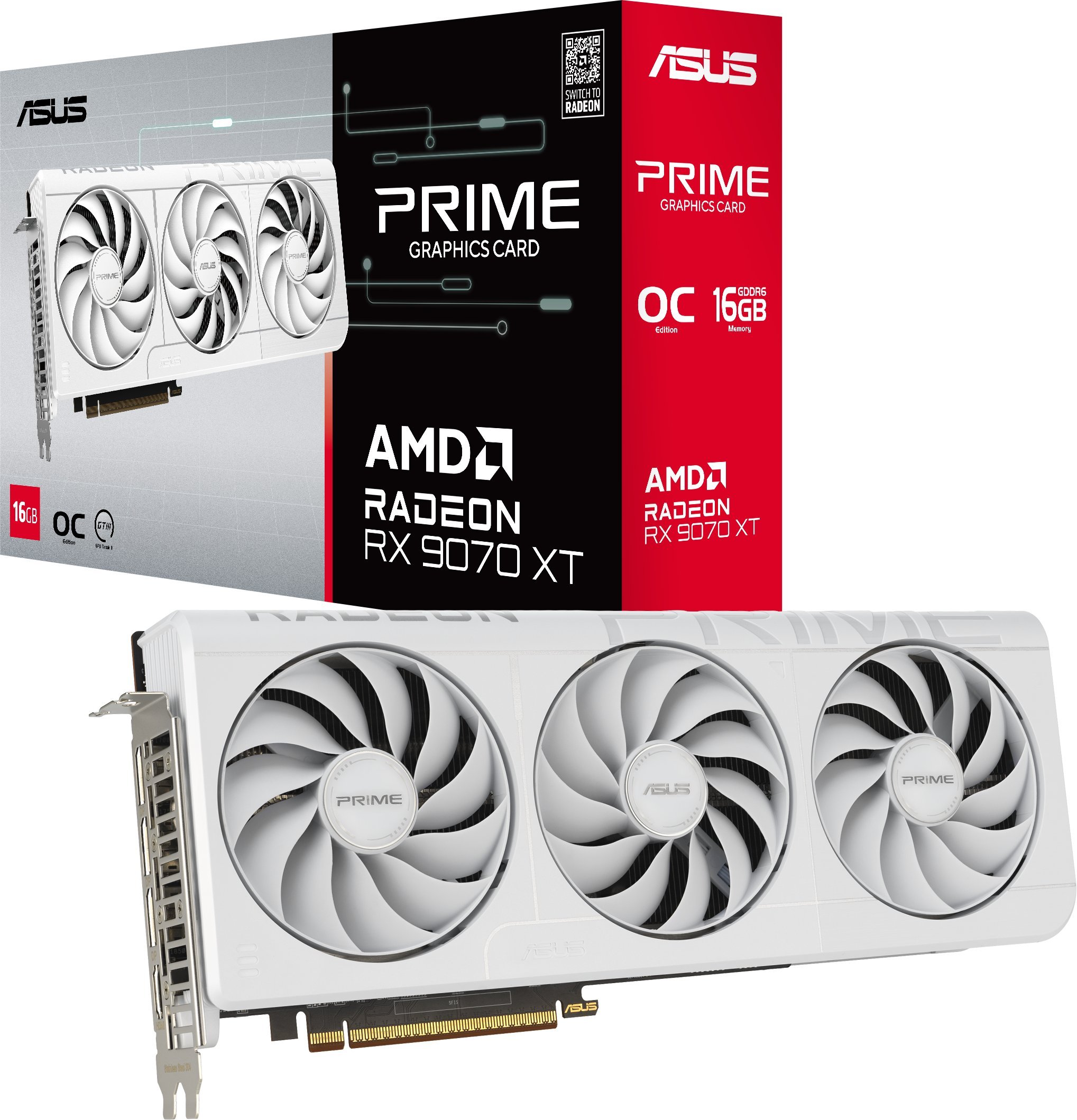 Asus Radeon RX 9070 XT PRIME WHITE OC Edition (bílá, RDNA4, GDDR6, 3x DisplayPort, 1x HDMI 2.1)