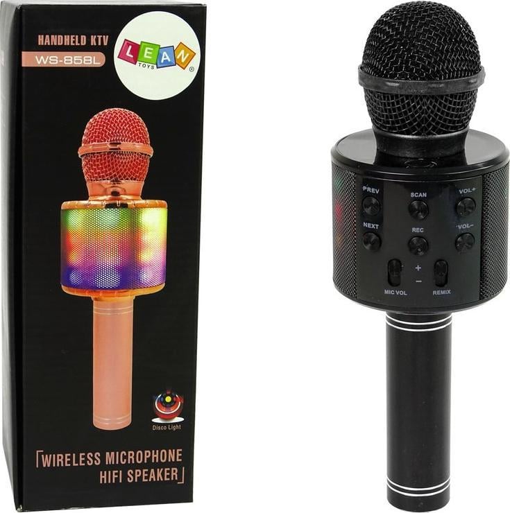 Lean Sport Bezdrátový mikrofon s USB reproduktorem a nahráváním karaoke, model WS-858, černý