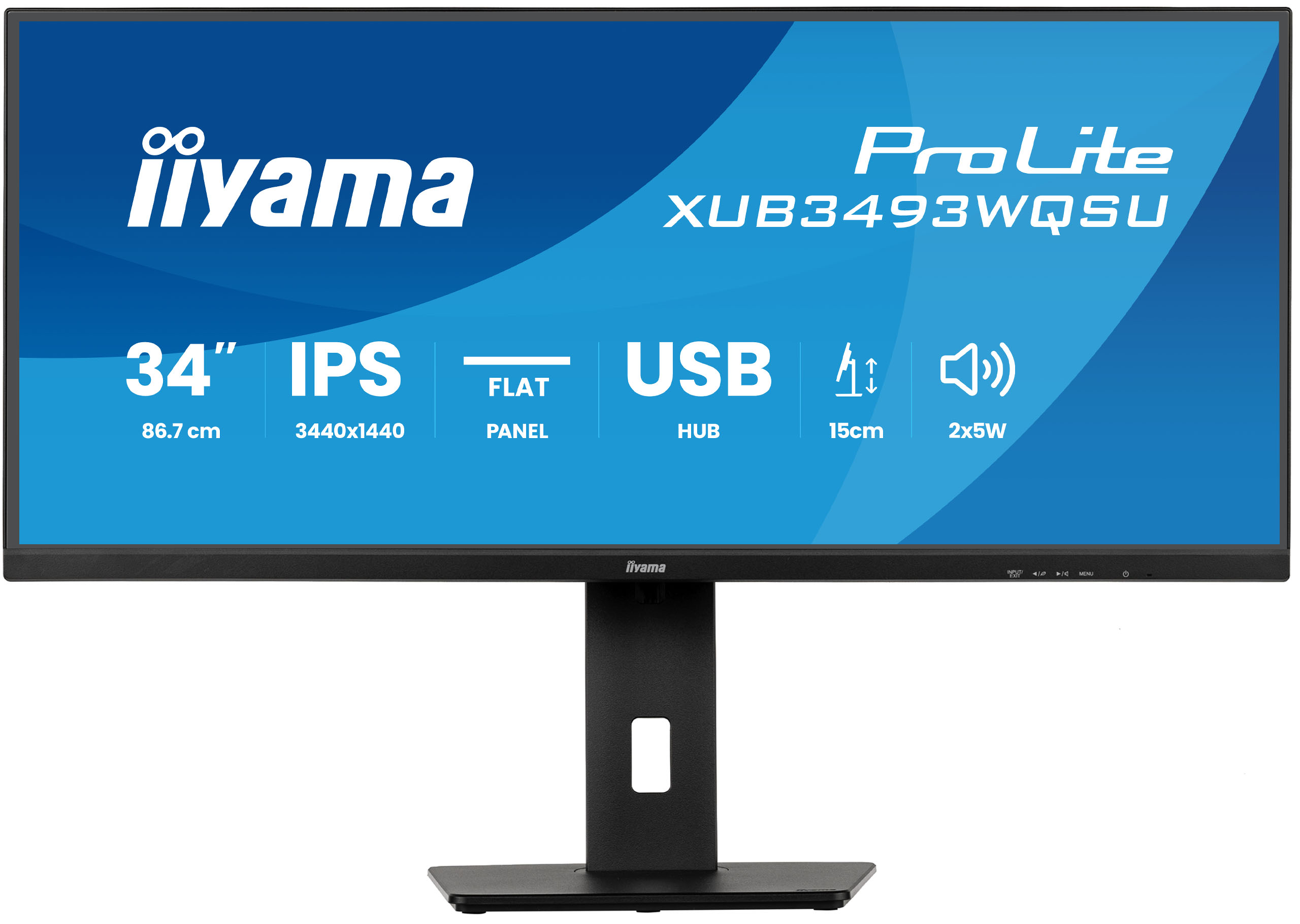 iiyama ProLite XUB3493WQSU-B6 - LED monitor - 34  - 3440 x 1440 UWQHD @ 120 Hz - IPS - 400 cd/m? - 1000:1 - 1 ms - 2xHDMI, DisplayPort - reproduktory - matná cern