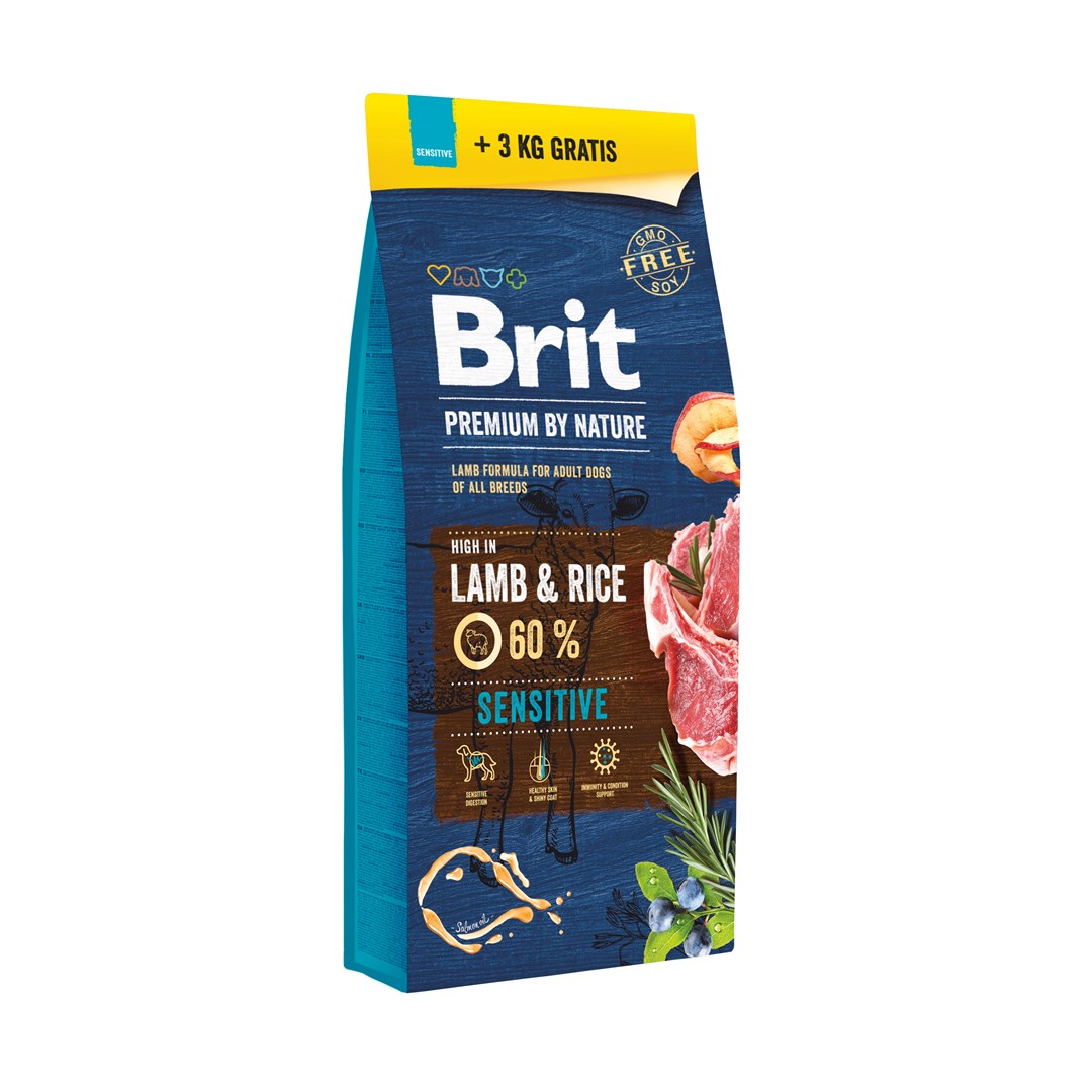 Brit Premium by Nature Sensitive Lamb and rice - suché krmivo pro psy - 15kg + 3kg