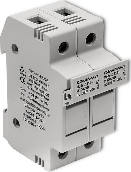 Qoltec Pojistková patice + DC pojistka | 2P | 1000V | 20A | 10x38 | solární
