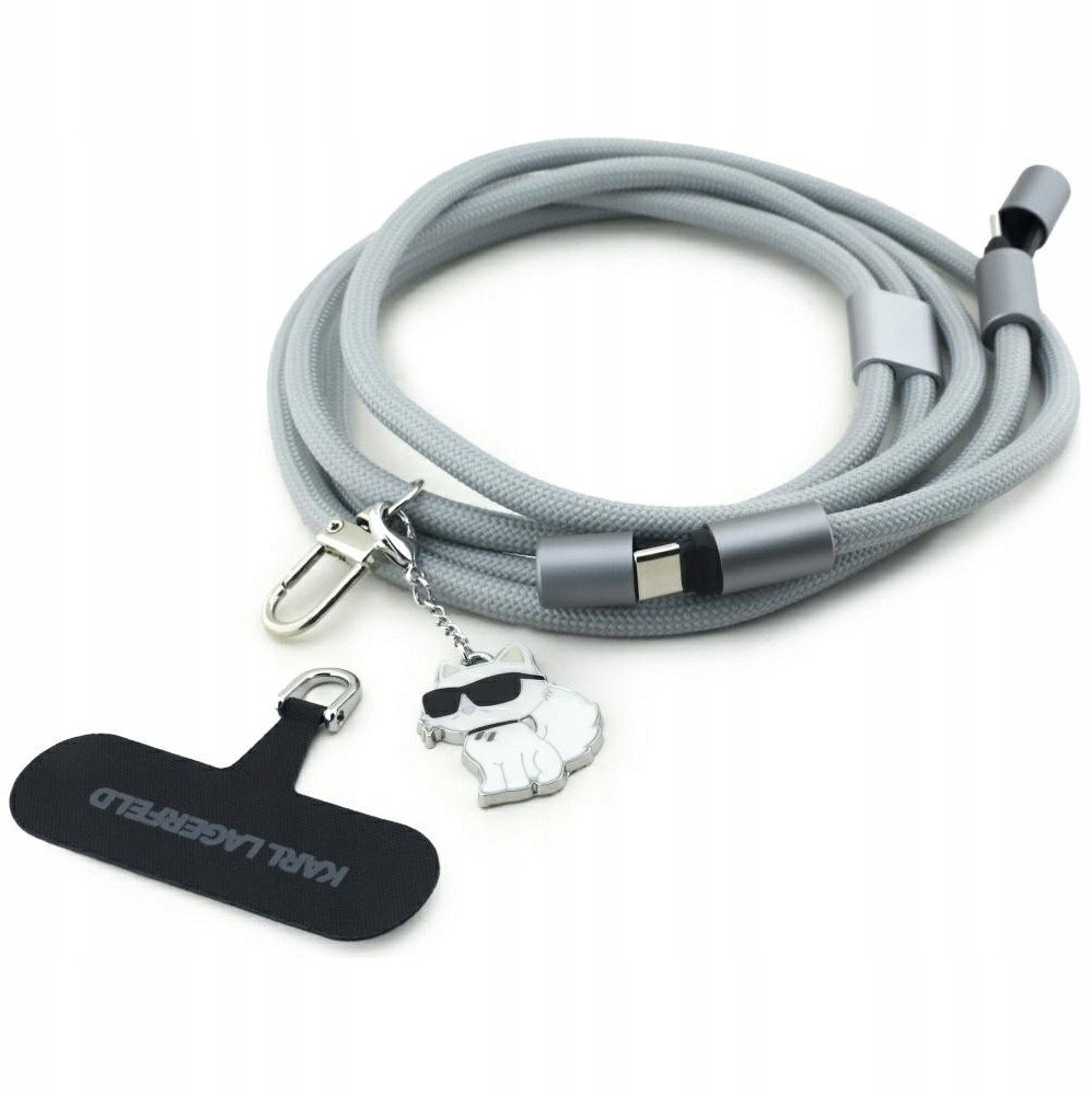 Karl Lagerfeld Univerzální šňůrka na kabel CBDY Choupette s USB-C/USB-C přívěskem, černá