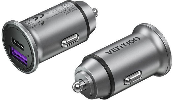 Vention FFFH0 nabíječka na PDA/mobilní telefon Univerzální Šedá Zapalovač na doutníky Rychlé nabíjení Auto