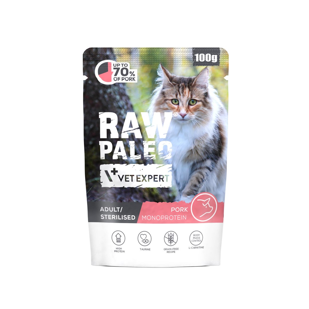 VetExpert Raw Paleo Adult Sterilised Pork - mokré krmivo pro kočky - 100g