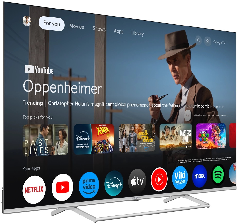 STRONG SMART QLED TV 50 / SRT50UG8773C/ UHD/ 3840x2160/ DVB-T2/C/S2/ H.265/HEVC/ 4xHDMI/ 2xUSB/ Wi-Fi/ LAN/ G/ ANDROID14