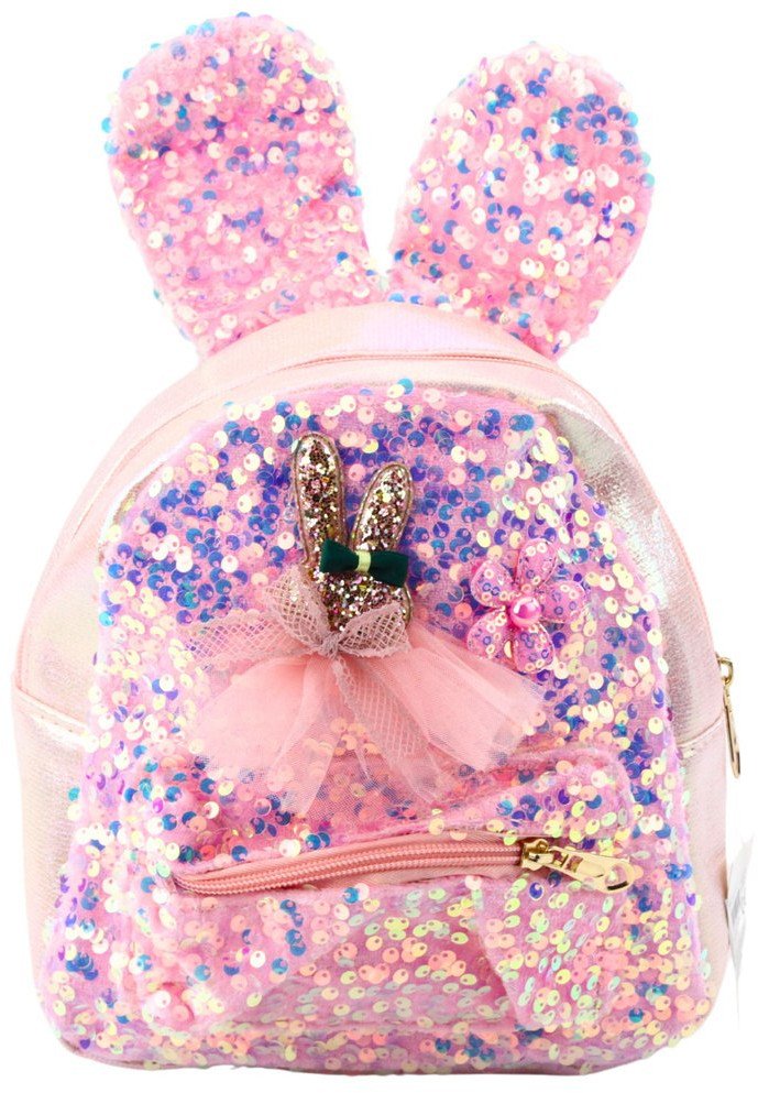 Lean Dětský batoh s flitry a králičími ušima světle růžový 22 cm 4,4 l