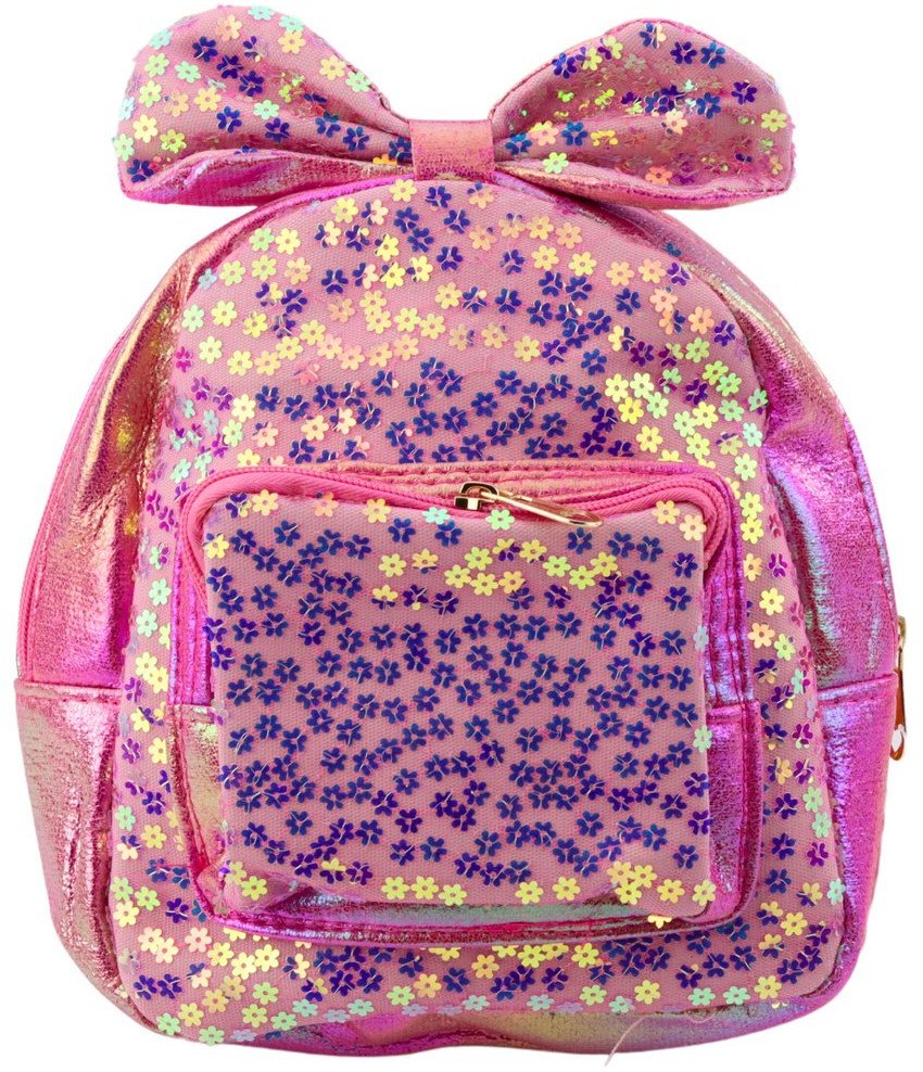 Lean Dětský batoh s flitry, květinami, mašlí, růžový, 22 cm, 2,8 l