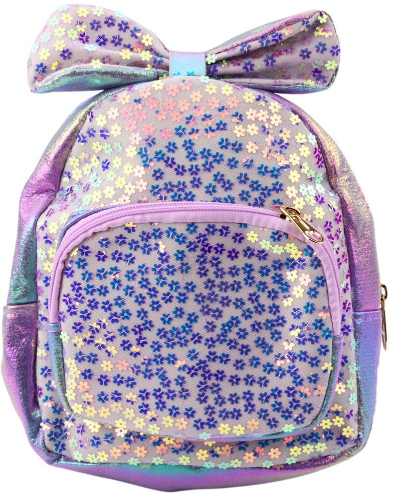 Lean Dětský batoh s flitry, květinami, mašlí, fialový, 22 cm, 2,8 l