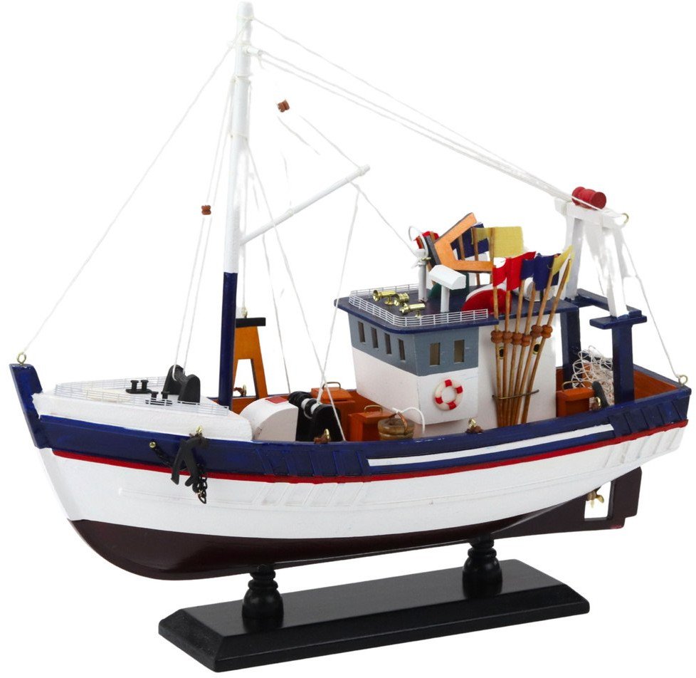 LeanToys Sběratelský dekorativní model rybářského člunu s vybavením 37x34cm