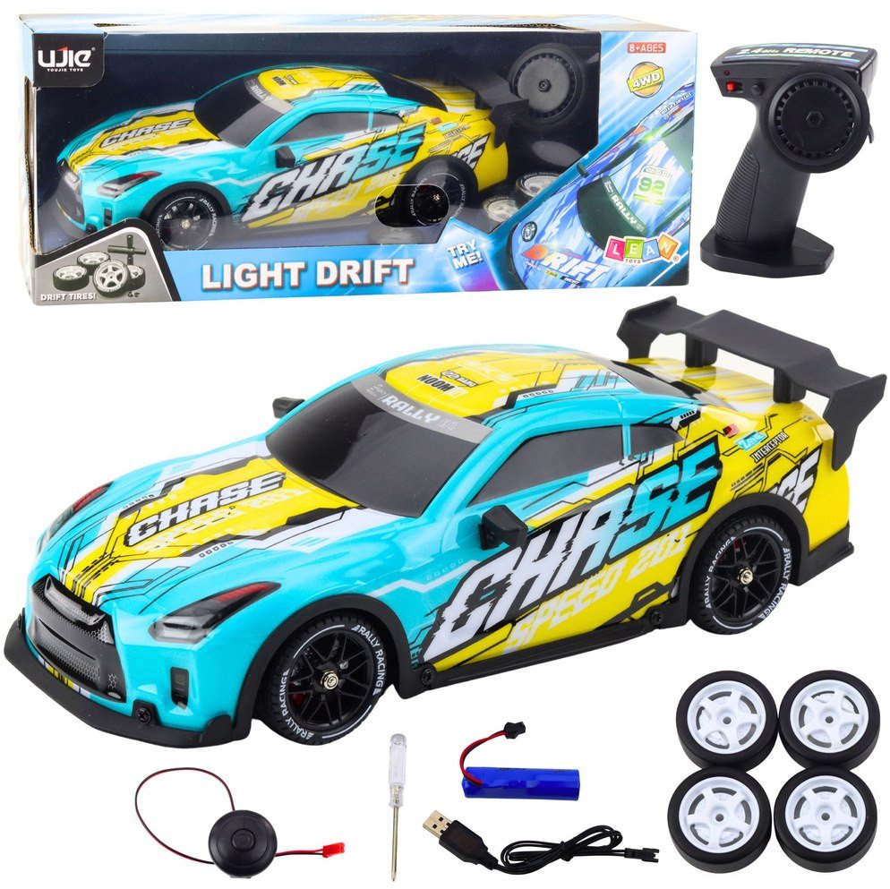 LeanToys RC dálkově ovládané sportovní auto s osvětlenou karoserií v tyrkysové barvě