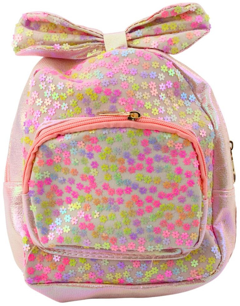 Lean Dětský batoh s flitry, květinami, mašlí, světle růžový, 22 cm, 2,8 l